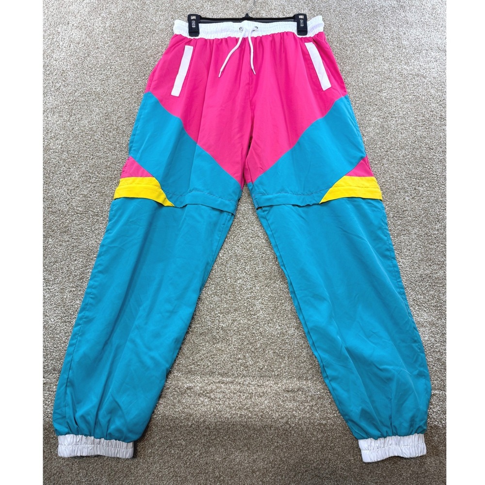 Funny Guy Mugs Retro Colorblock Track Pants Pink Teal Nylon Womens Large 90s
